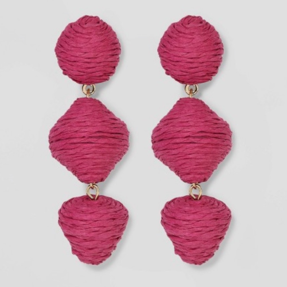 🕶️SUGARFIX by BaubleBar hot Barbie Pink woven triple Drop Earrings - Picture 3 of 3